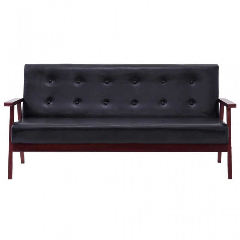 3-Seater Sofa Black Faux Leather 3-Seater Sofa Black Faux Leather
