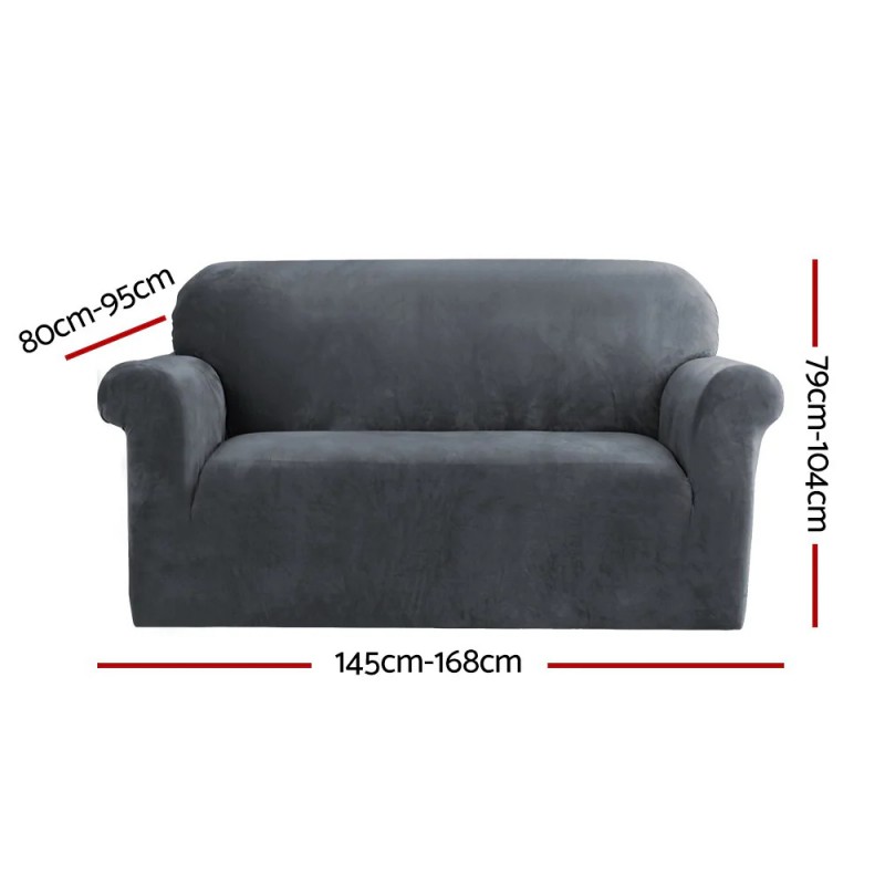 Artiss Sofa Cover Couch Covers 2 Seater Velvet Grey Artiss Sofa Cover Couch Covers 2 Seater Velvet Grey