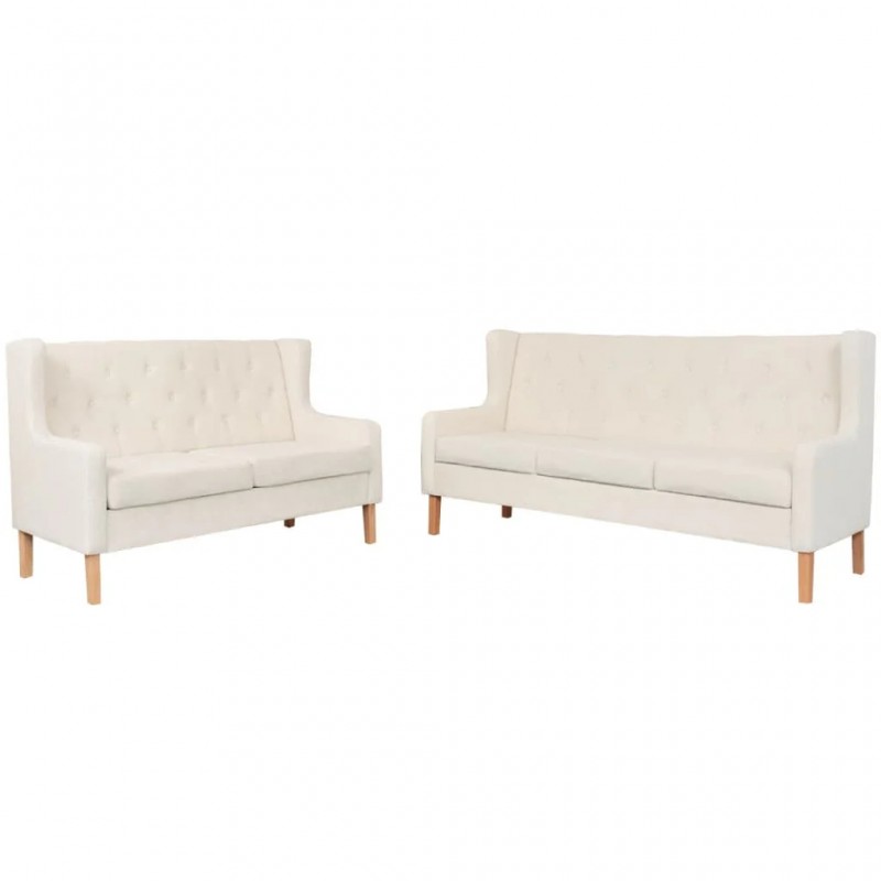 Sofa Set 2 Pieces Fabric Cream White