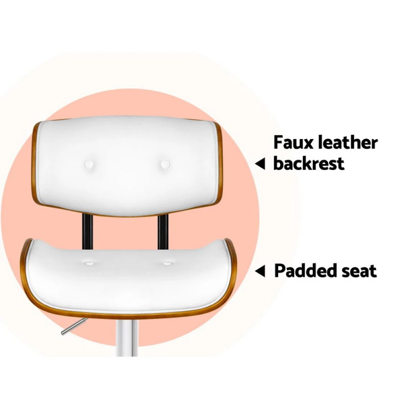 Artiss 2x Bar Stools Gas Lift Leather White Artiss 2x Bar Stools Gas Lift Leather White