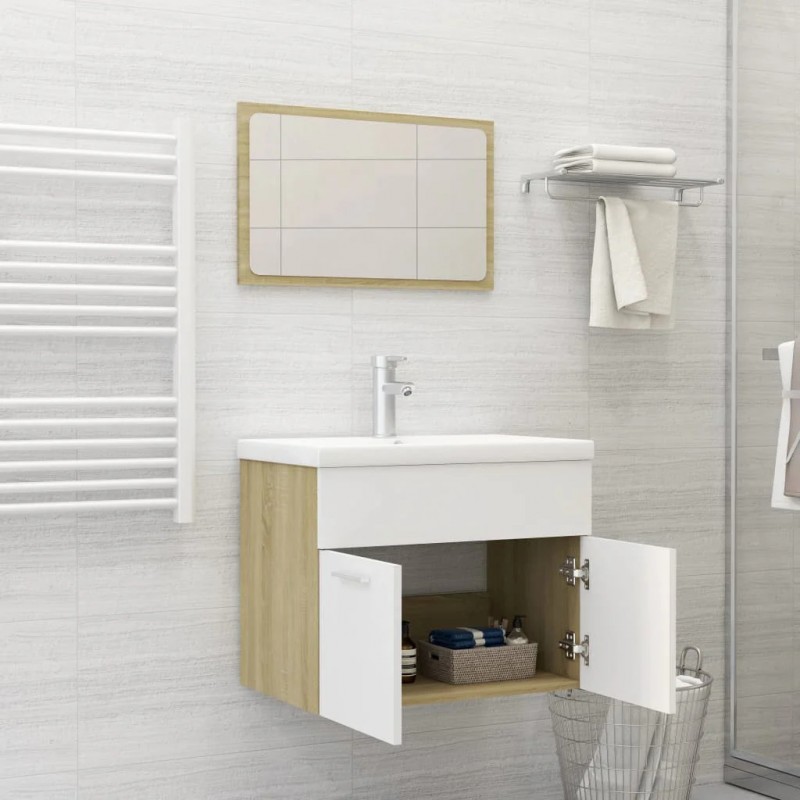 2 Piece Bathroom Furniture Set White and Sonoma Oak Engineered Wood 2 Piece Bathroom Furniture Set White and Sonoma Oak Engineered Wood