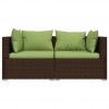 2-Seater Sofa with Cushions Brown Poly Rattan