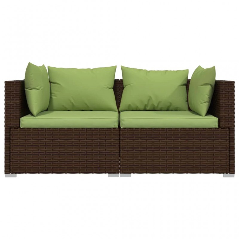 2-Seater Sofa with Cushions Brown Poly Rattan 2-Seater Sofa with Cushions Brown Poly Rattan