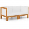 2-Seater Sofa with Cream White Cushions Solid Acacia Wood