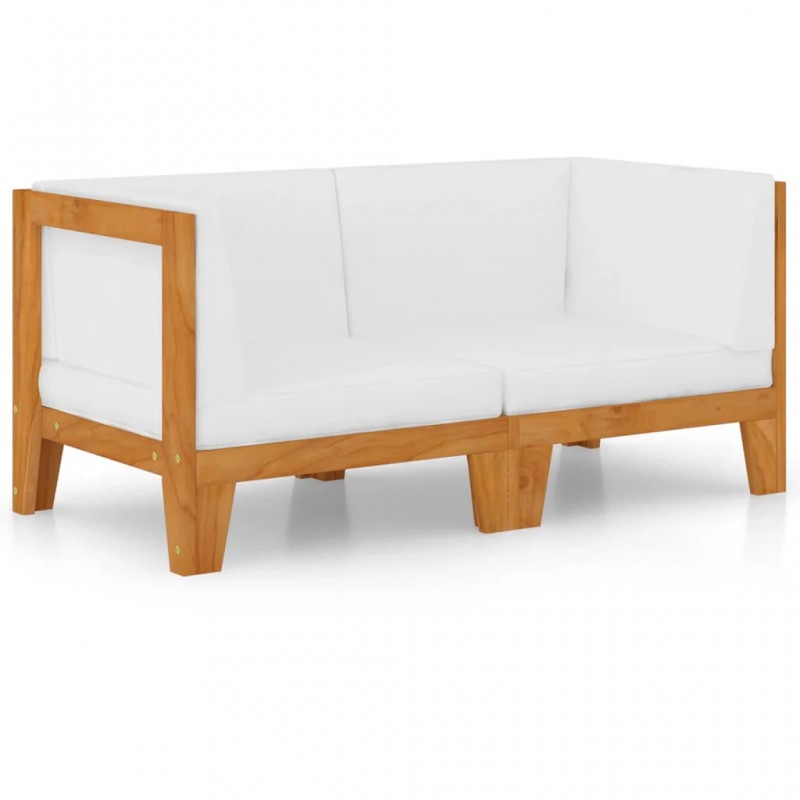 2-Seater Sofa with Cream White Cushions Solid Acacia Wood 2-Seater Sofa with Cream White Cushions Solid Acacia Wood