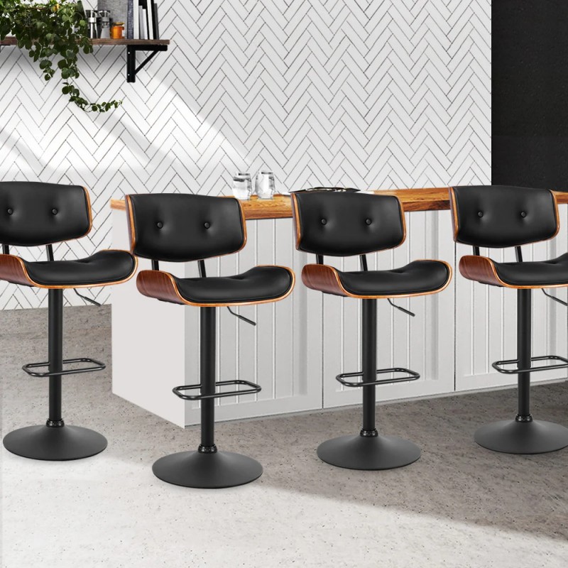 Artiss 4x Bar Stools Gas Lift Leather All Black Artiss 4x Bar Stools Gas Lift Leather All Black