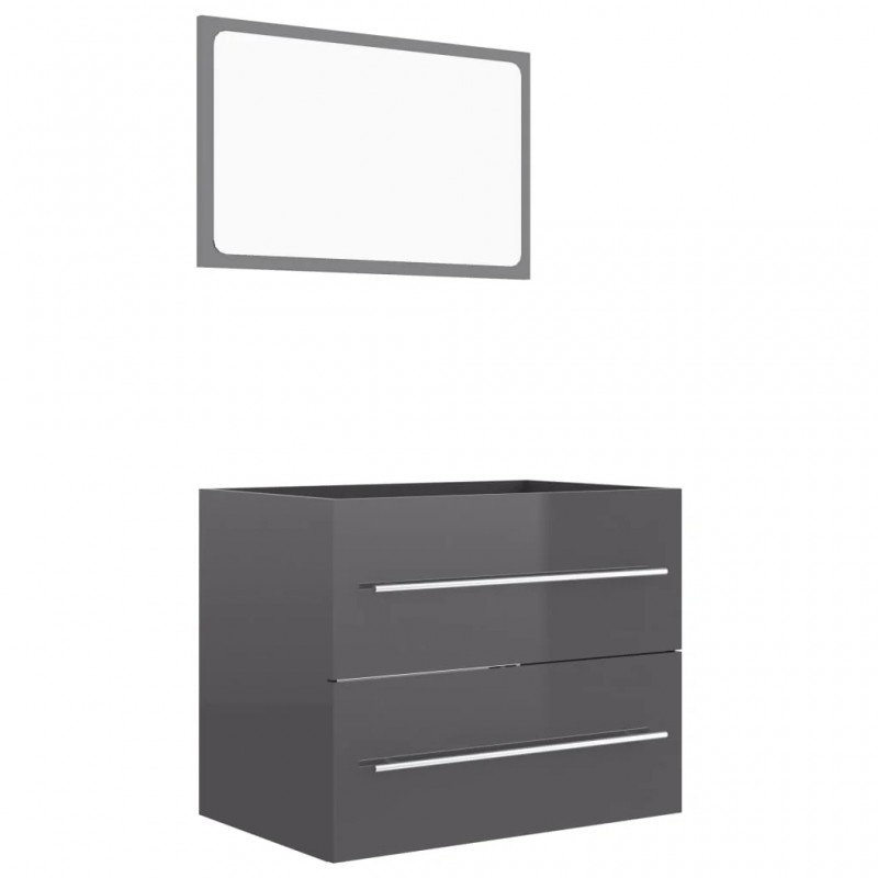 2 Piece Bathroom Furniture Set High Gloss Grey Engineered Wood 2 Piece Bathroom Furniture Set High Gloss Grey Engineered Wood