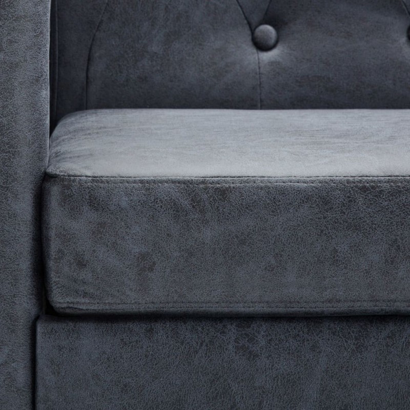 2-Seater Chesterfield Sofa Artificial Suede Leather Grey 2-Seater Chesterfield Sofa Artificial Suede Leather Grey
