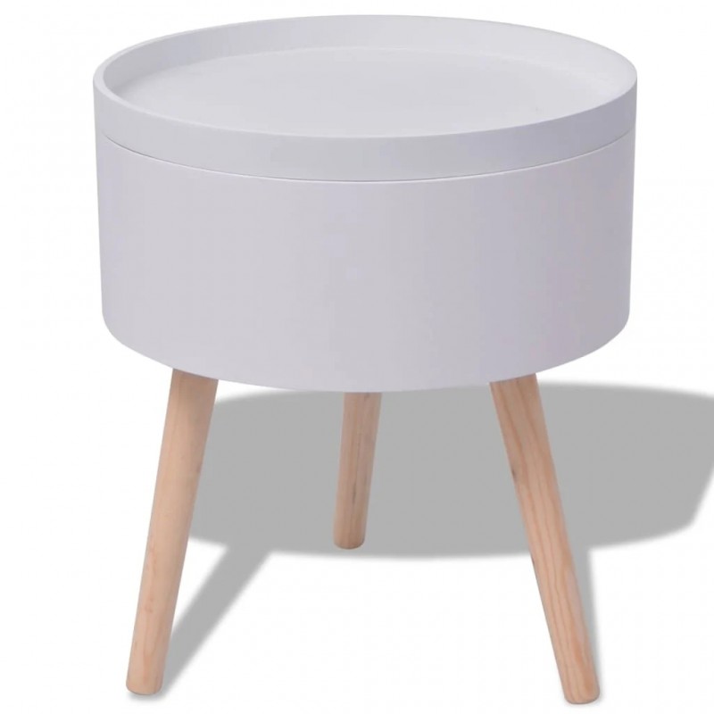 Side Table with Serving Tray Round 39.5x44.5 cm White Side Table with Serving Tray Round 39.5x44.5 cm White