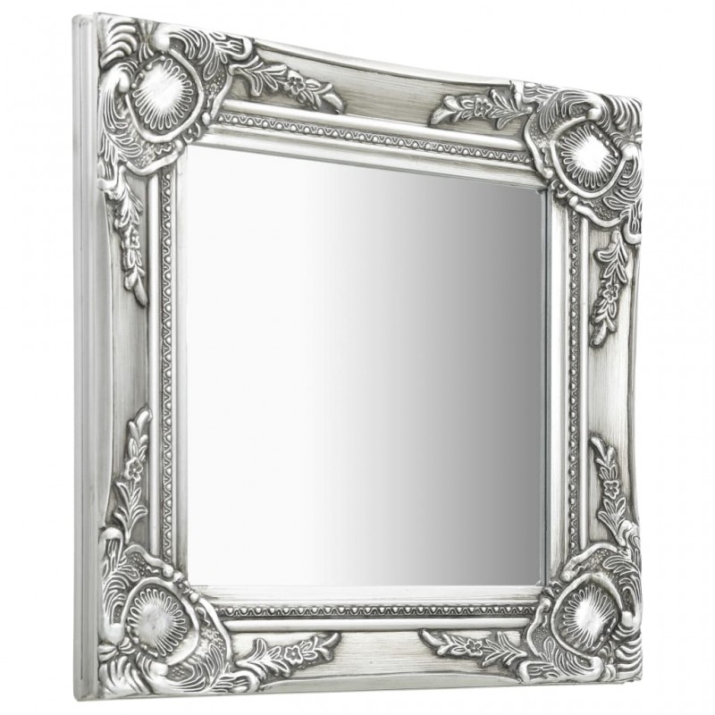 Wall Mirror Baroque Style 40x40 cm Silver Wall Mirror Baroque Style 40x40 cm Silver