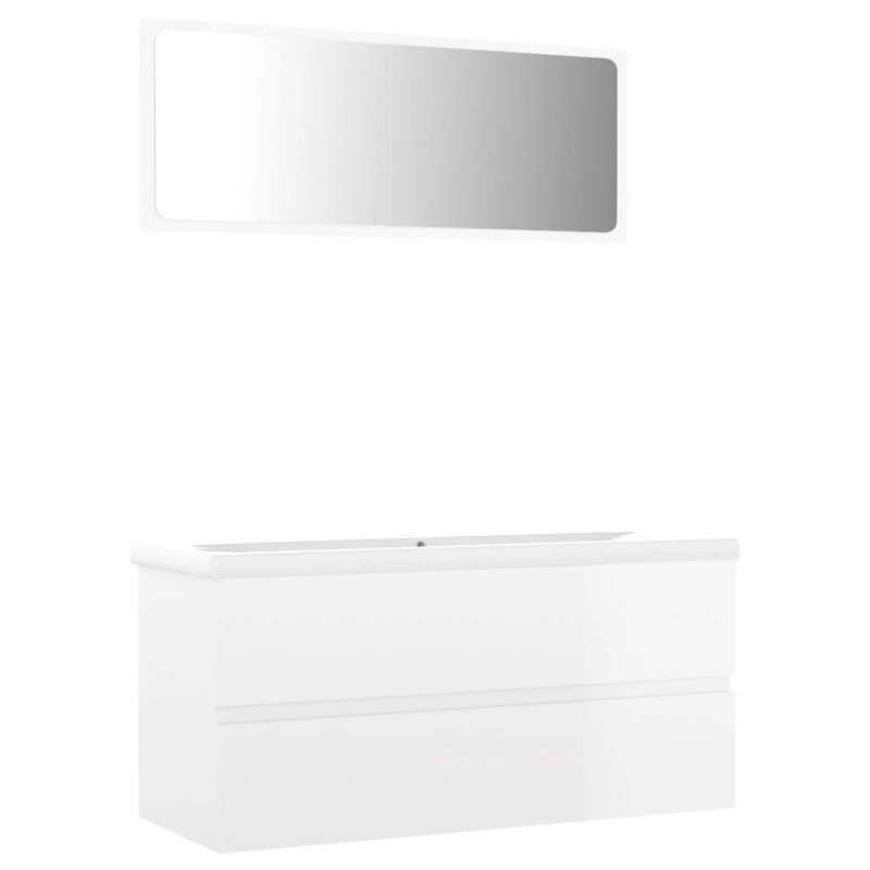 Bathroom Furniture Set High Gloss White Engineered Wood Bathroom Furniture Set High Gloss White Engineered Wood