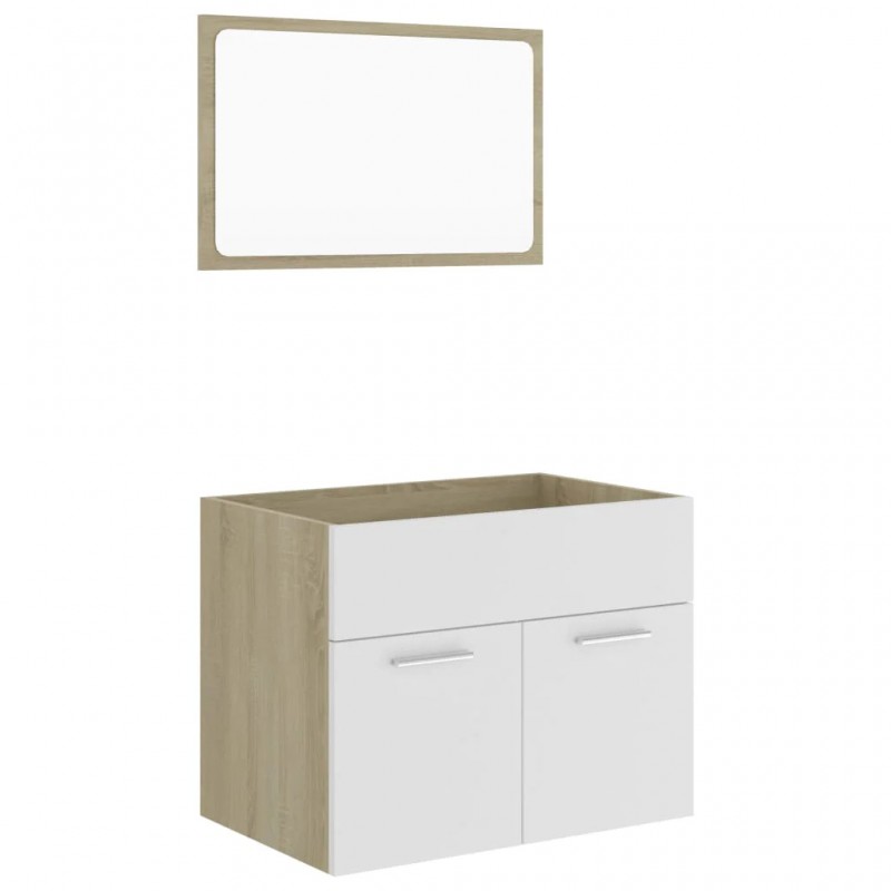 2 Piece Bathroom Furniture Set White and Sonoma Oak Engineered Wood 2 Piece Bathroom Furniture Set White and Sonoma Oak Engineered Wood