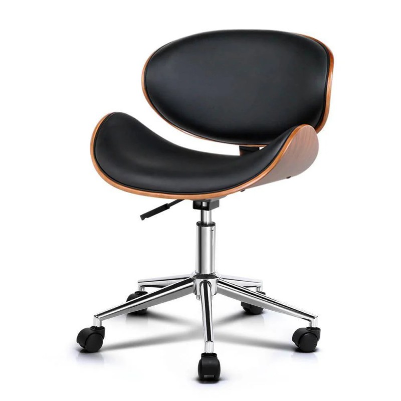 Artiss Wooden Office Chair Leather Seat Black
