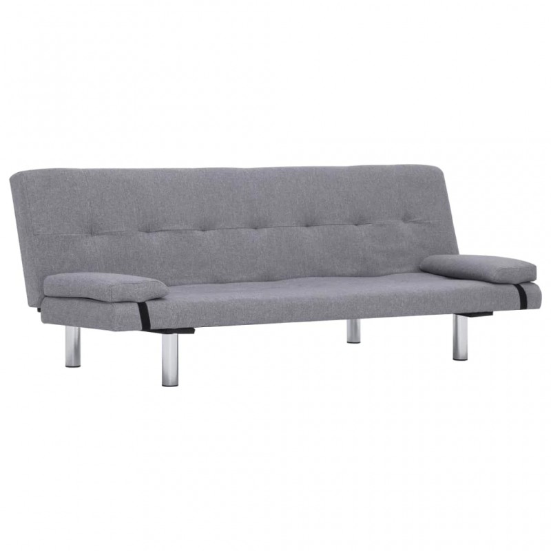 Sofa Bed with Two Pillows Light Grey Polyester Sofa Bed with Two Pillows Light Grey Polyester