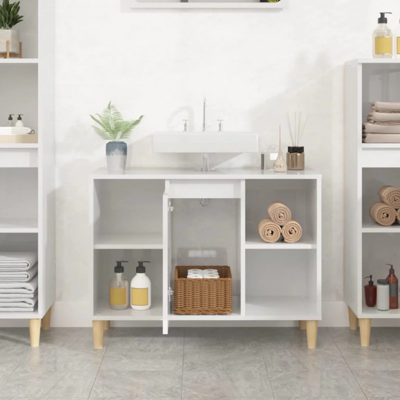 Sink Cabinet High Gloss White 80x33x60 cm Engineered Wood Sink Cabinet High Gloss White 80x33x60 cm Engineered Wood