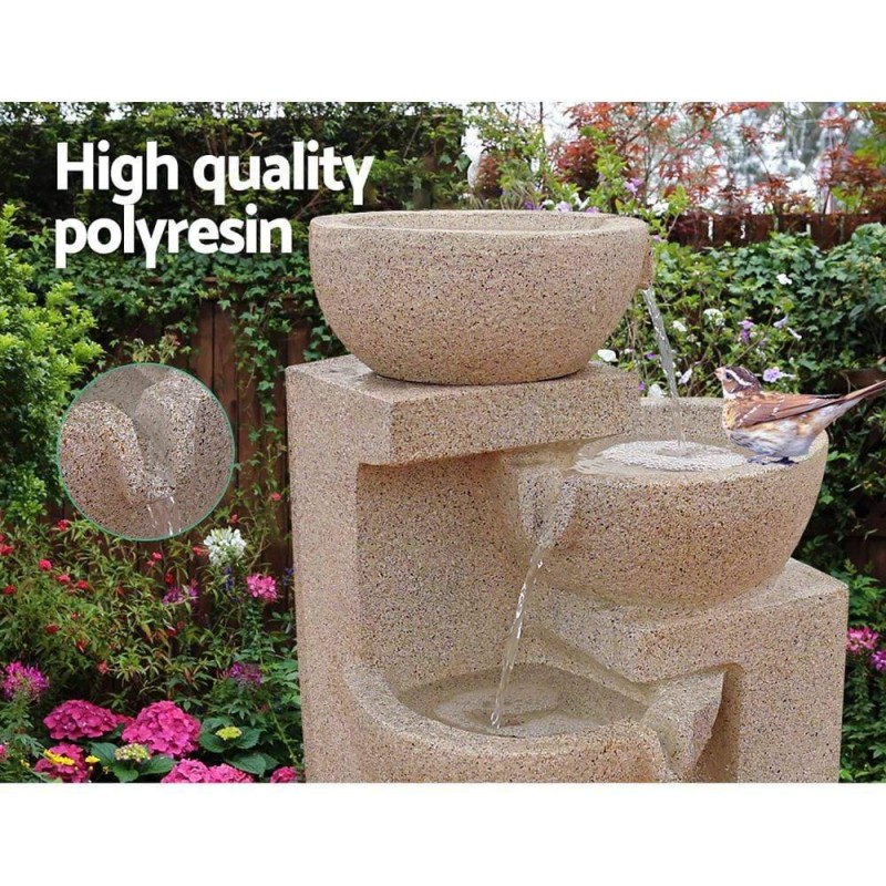 Gardeon Solar Water Feature with LED Lights 4-Tier Sand 72cm Gardeon Solar Water Feature with LED Lights 4-Tier Sand 72cm