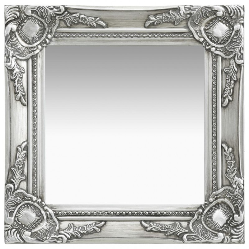 Wall Mirror Baroque Style 40x40 cm Silver Wall Mirror Baroque Style 40x40 cm Silver