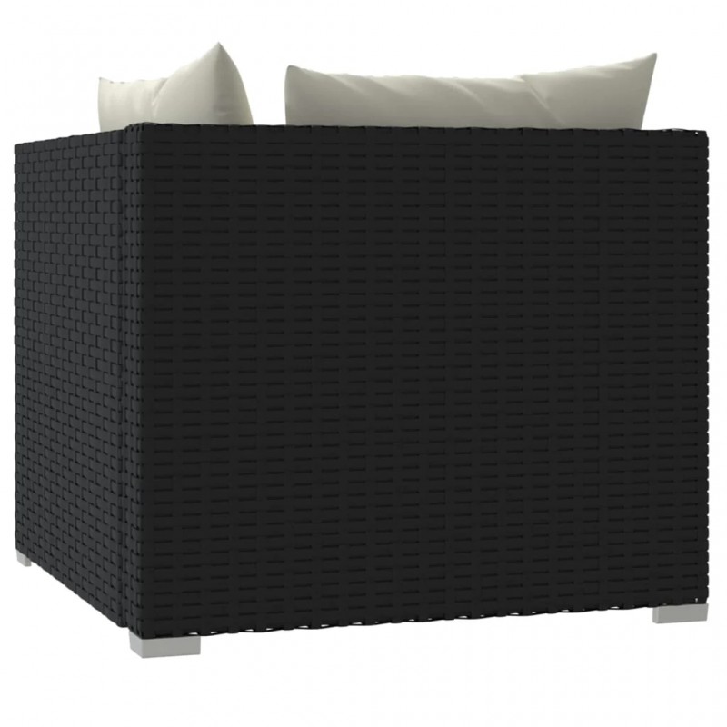 2-Seater Sofa with Cushions Black Poly Rattan 2-Seater Sofa with Cushions Black Poly Rattan