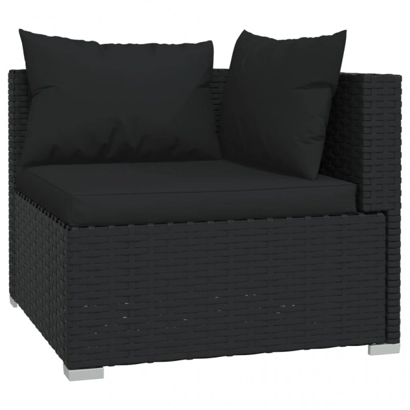 3-Seater Sofa with Cushions Black Poly Rattan 3-Seater Sofa with Cushions Black Poly Rattan