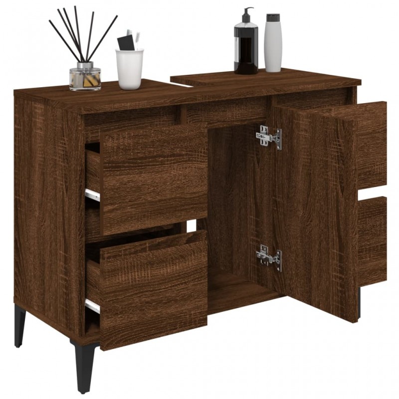 Sink Cabinet Brown Oak 80x33x60 cm Engineered Wood Sink Cabinet Brown Oak 80x33x60 cm Engineered Wood