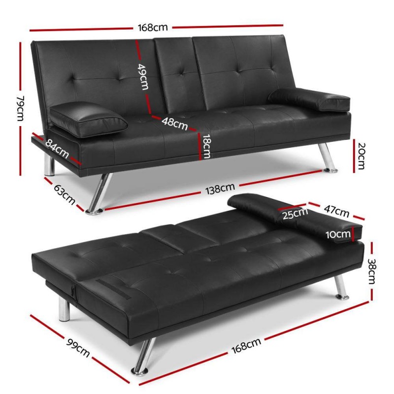 Artiss Sofa Bed 168CM Black PU Leather Artiss Sofa Bed 168CM Black PU Leather