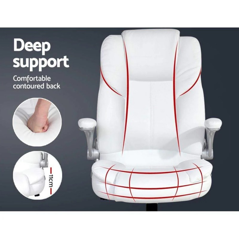 Artiss Executive Office Chair Leather Tilt White Artiss Executive Office Chair Leather Tilt White
