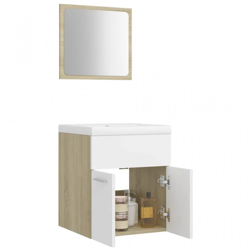 Bathroom Furniture Set White and Sonoma Oak Engineered Wood Bathroom Furniture Set White and Sonoma Oak Engineered Wood