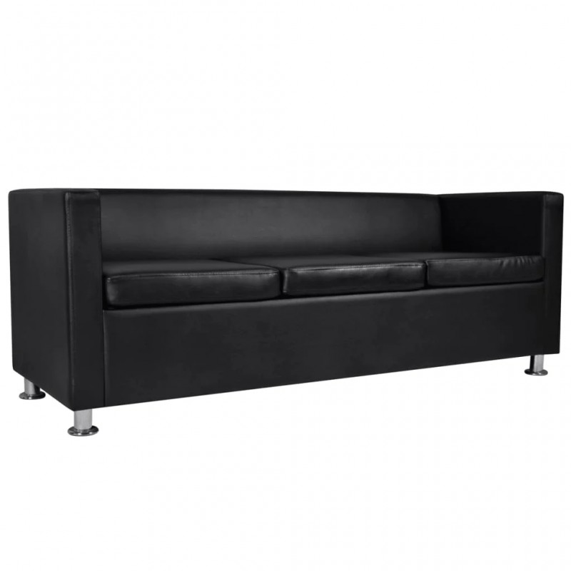 Sofa Set Artificial Leather 3-Seater 2-Seater Armchair Black Sofa Set Artificial Leather 3-Seater 2-Seater Armchair Black