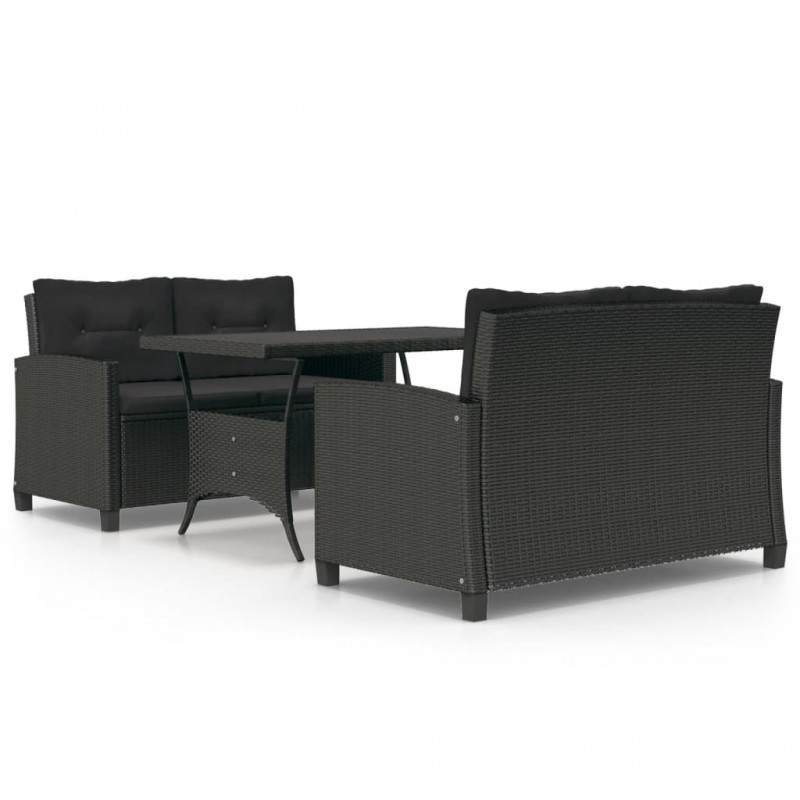 3 Piece Garden Dining Set with Black Cushions Poly Rattan 3 Piece Garden Dining Set with Black Cushions Poly Rattan