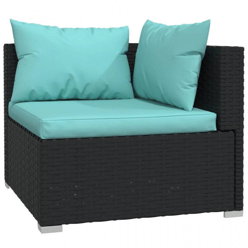 3-Seater Sofa with Cushions Black Poly Rattan 3-Seater Sofa with Cushions Black Poly Rattan