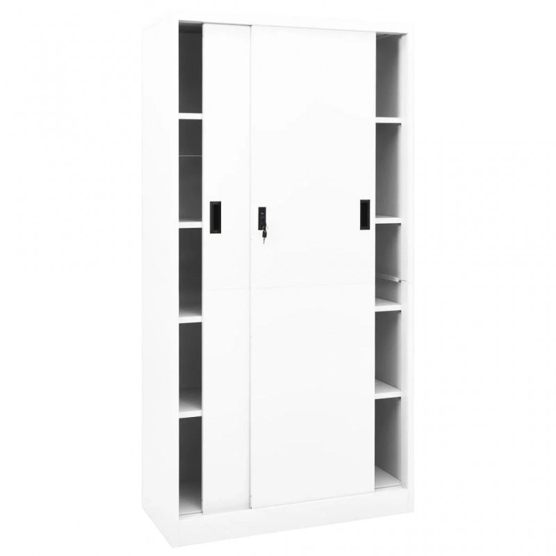 Office Cabinet with Sliding Door White 90x40x180 cm Steel Office Cabinet with Sliding Door White 90x40x180 cm Steel