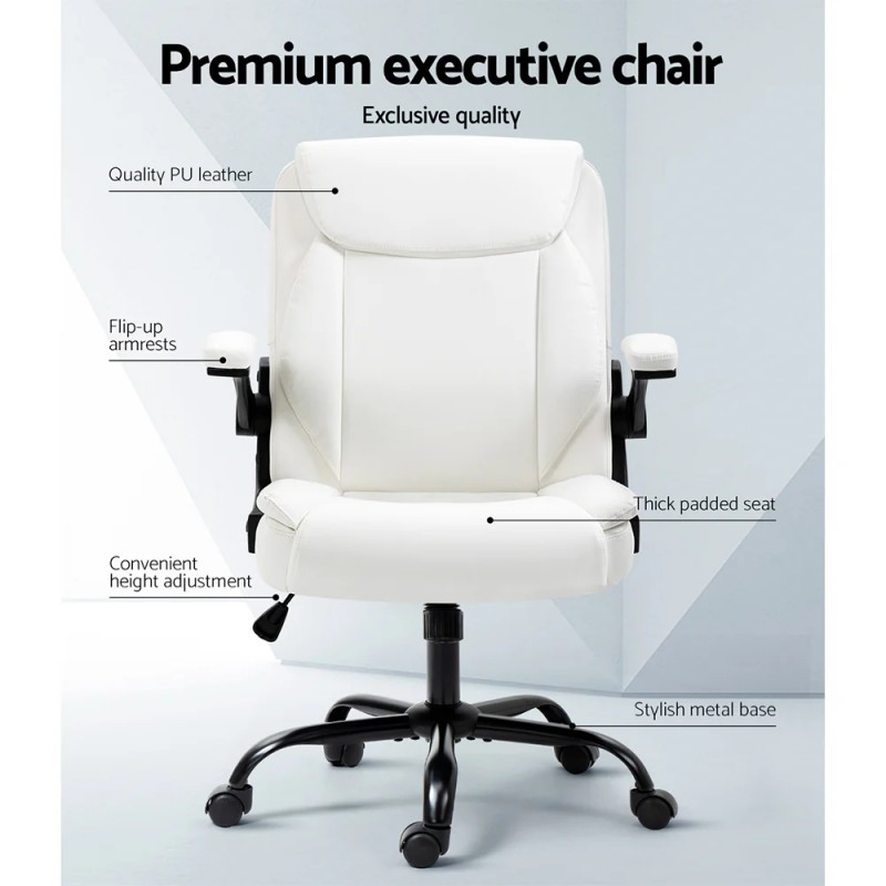 Artiss Executive Office Chair Mid Back White Artiss Executive Office Chair Mid Back White