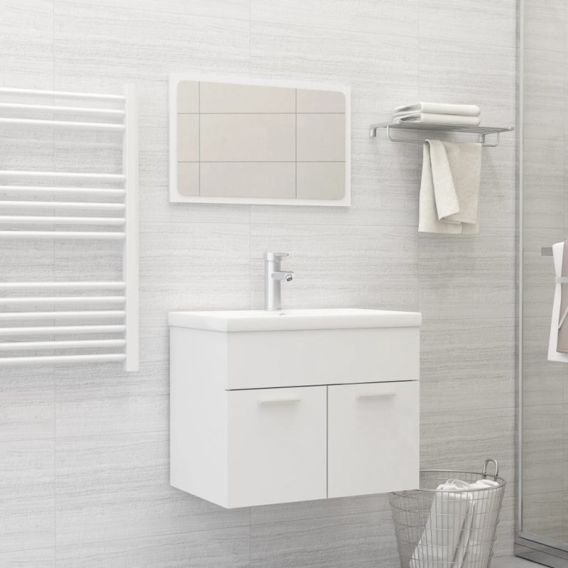 2 Piece Bathroom Furniture Set White Engineered Wood