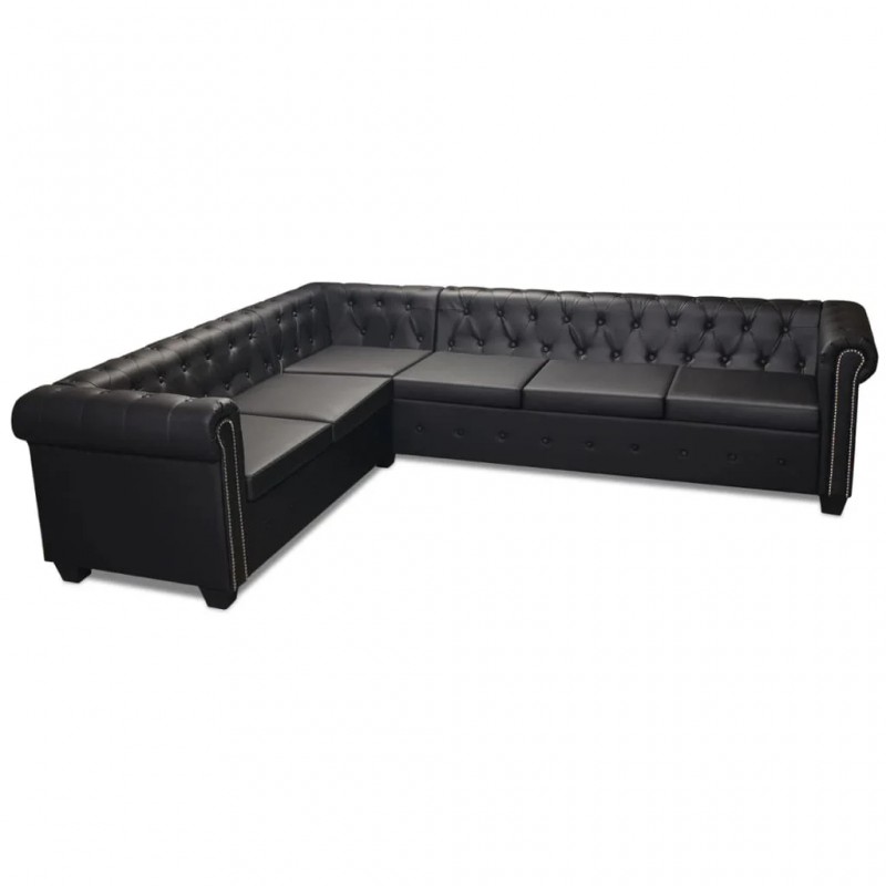 Chesterfield Corner Sofa 6-Seater Artificial Leather Black Chesterfield Corner Sofa 6-Seater Artificial Leather Black