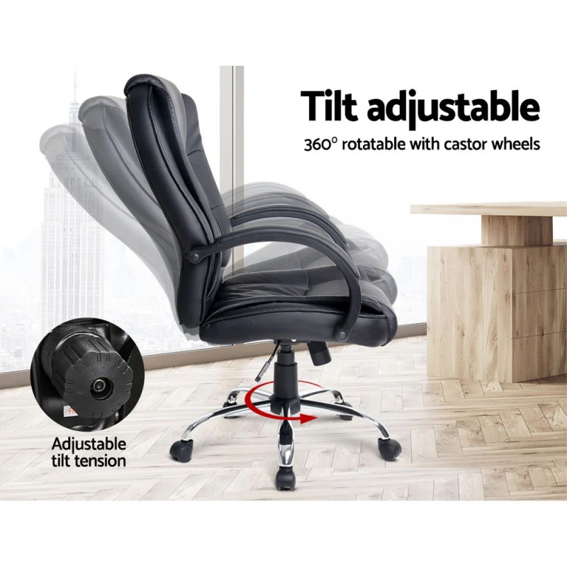 Artiss Executive Office Chair Leather Tilt Black Artiss Executive Office Chair Leather Tilt Black