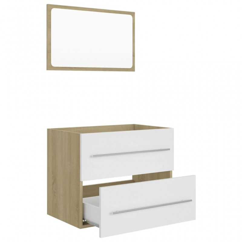 2 Piece Bathroom Furniture Set White and Sonoma Oak Engineered Wood 2 Piece Bathroom Furniture Set White and Sonoma Oak Engineered Wood