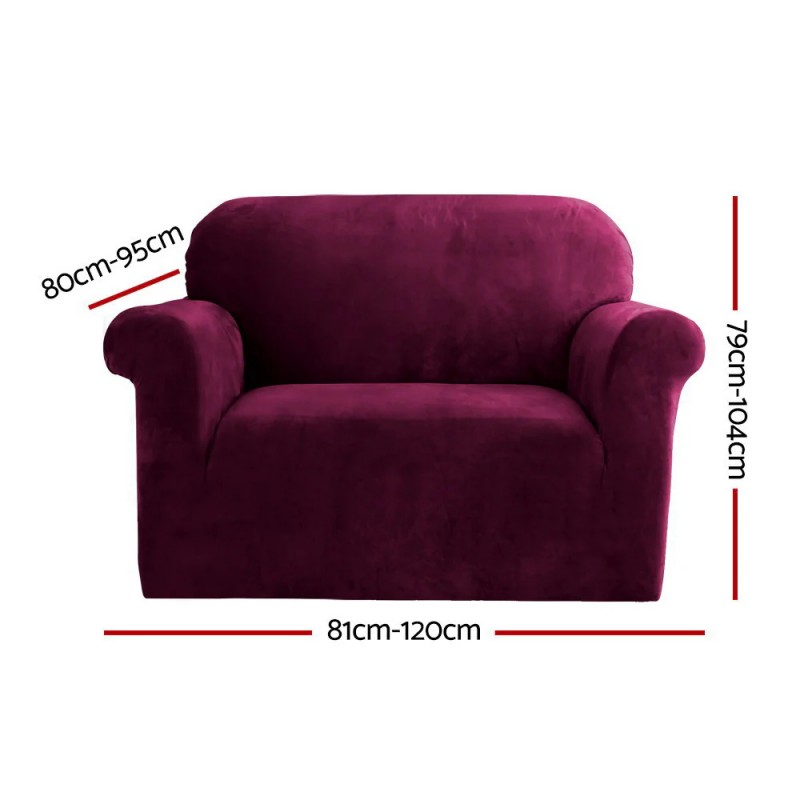 Artiss Sofa Cover Couch Covers 1 Seater Velvet Ruby Red Artiss Sofa Cover Couch Covers 1 Seater Velvet Ruby Red