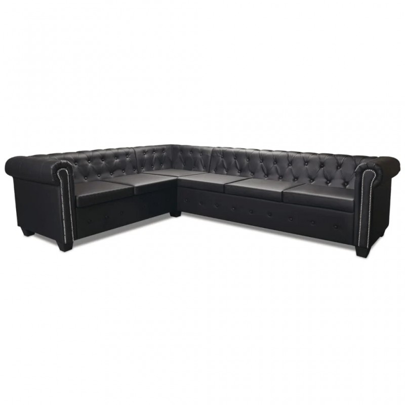 Chesterfield Corner Sofa 6-Seater Artificial Leather Black Chesterfield Corner Sofa 6-Seater Artificial Leather Black
