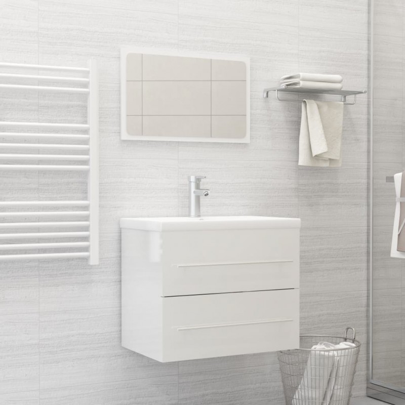 2 Piece Bathroom Furniture Set High Gloss White Engineered Wood