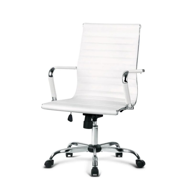 Artiss Office Chair Conference Chairs PU Leather Mid Back White