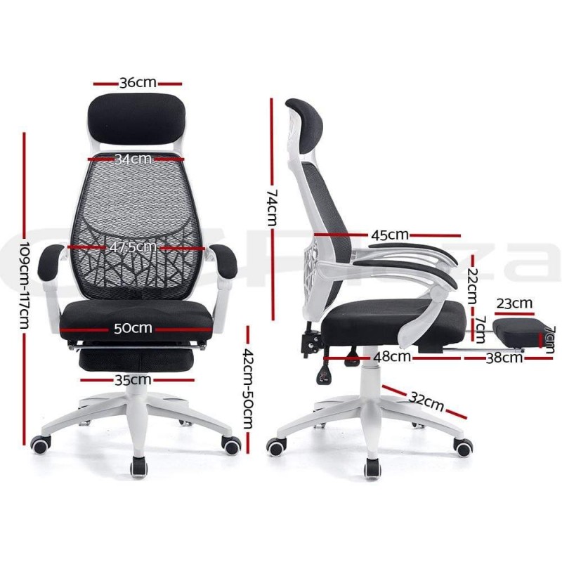 Artiss Mesh Office Chair Recliner Black White Artiss Mesh Office Chair Recliner Black White