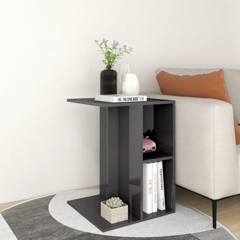 Side Table High Gloss Grey 60x40x45 cm Engineered Wood Side Table High Gloss Grey 60x40x45 cm Engineered Wood
