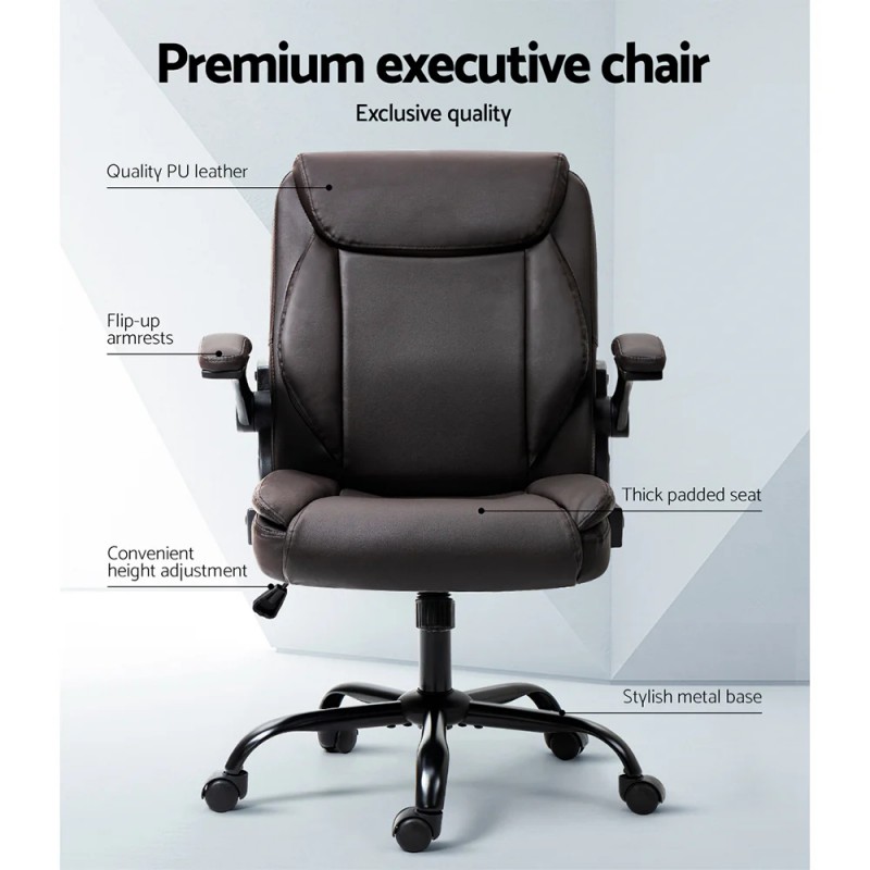 Artiss Executive Office Chair Mid Back Brown Artiss Executive Office Chair Mid Back Brown
