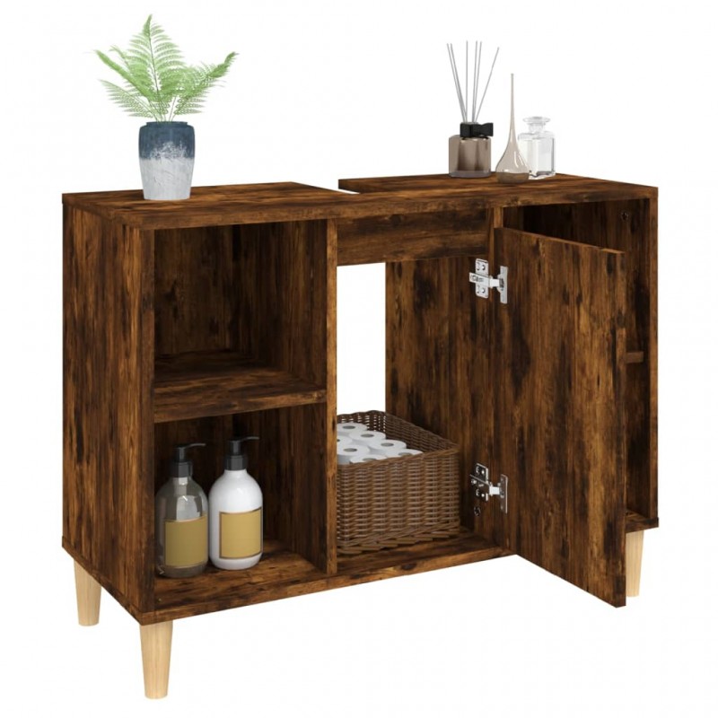 Sink Cabinet Smoked Oak 80x33x60 cm Engineered Wood Sink Cabinet Smoked Oak 80x33x60 cm Engineered Wood