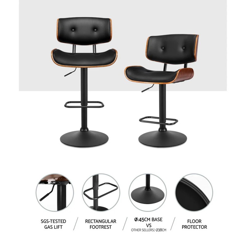 Artiss 4x Bar Stools Gas Lift Leather All Black Artiss 4x Bar Stools Gas Lift Leather All Black