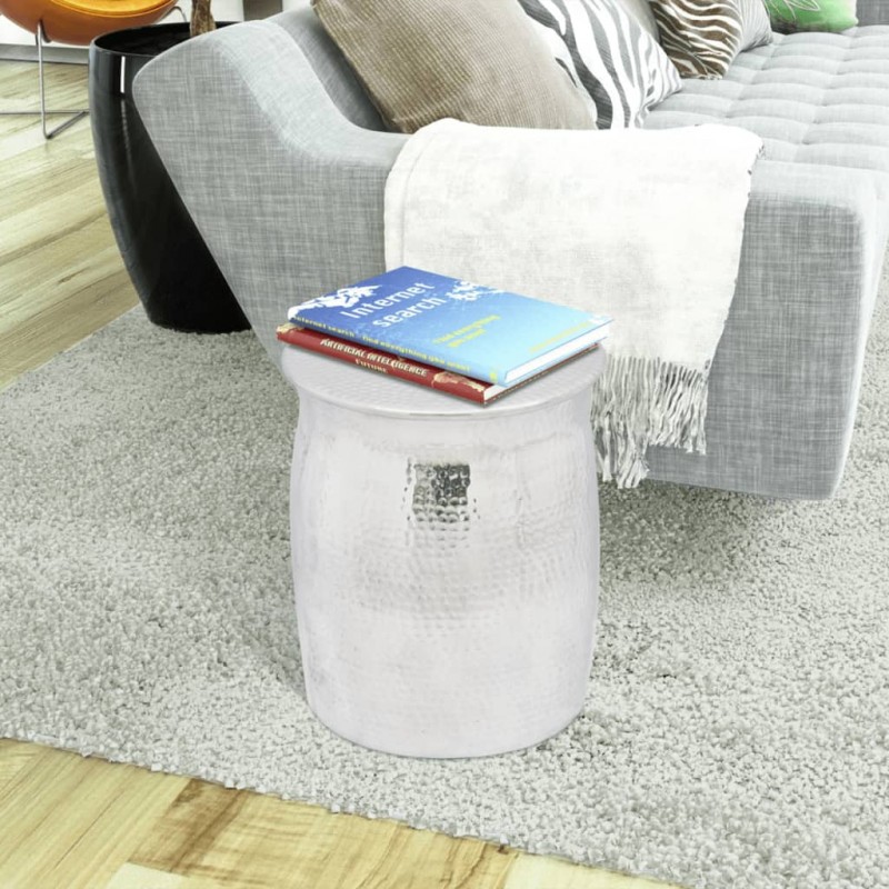 Hammered Aluminium Stool/Side Table Silver Hammered Aluminium Stool/Side Table Silver