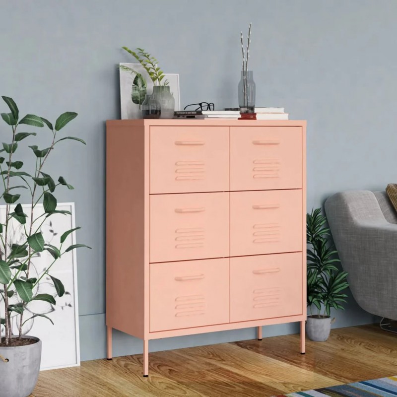 Drawer Cabinet Pink 80x35x101.5 cm Steel Drawer Cabinet Pink 80x35x101.5 cm Steel