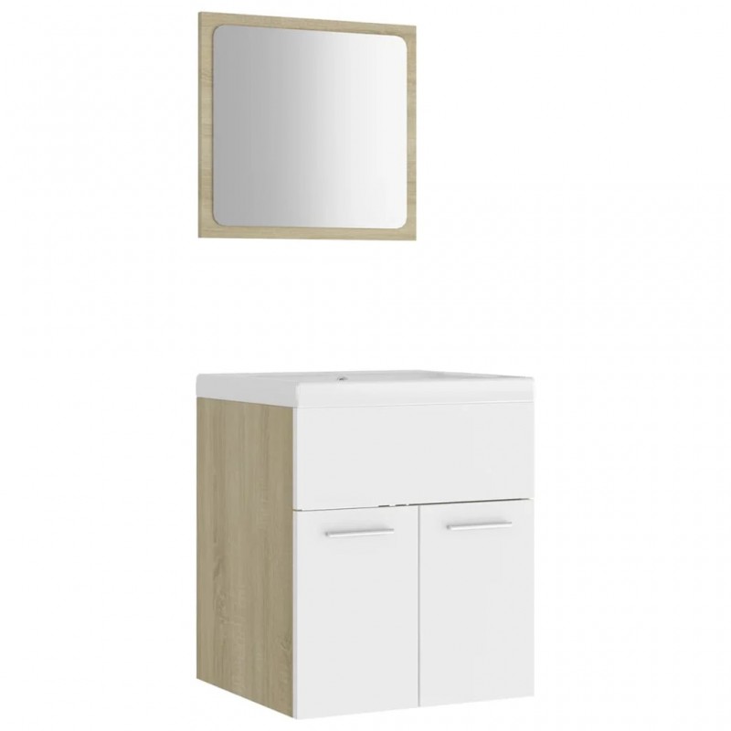 Bathroom Furniture Set White and Sonoma Oak Engineered Wood Bathroom Furniture Set White and Sonoma Oak Engineered Wood
