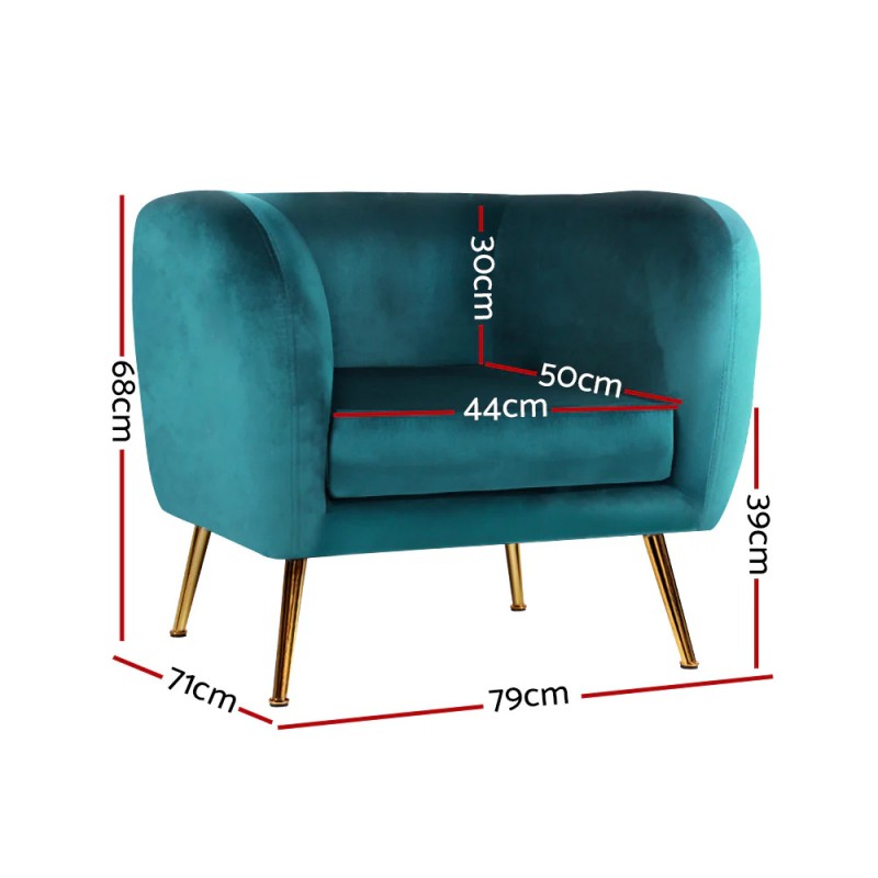 Artiss Armchair Lounge Sofa Arm Chair Accent Chairs Armchairs Couch Velvet Green Artiss Armchair Lounge Sofa Arm Chair Accent Chairs Armchairs Couch Velvet Green