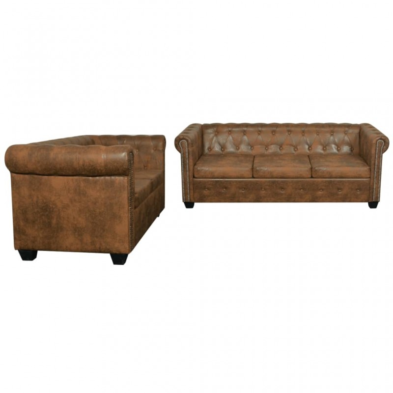 Chesterfield 2-Seater and 3-Seater Sofa Set Brown Chesterfield 2-Seater and 3-Seater Sofa Set Brown